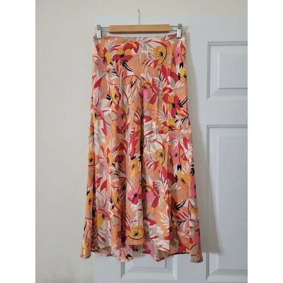 Yohji Yamamoto Floral Print Midi Skirt, Orange 2 - Picture 1 of 8